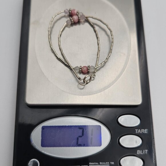 9 Inch Sterling Silver Rhodonite Stones Ankle Bracelet B487 - Picture 5 of 5